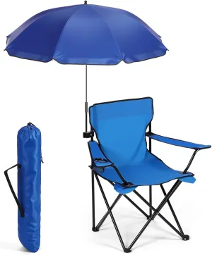 1 Set Beach Chair with Umbrella Foldable Camping Chair Fold up Umbrella with Universal Clamp Large Portable for Outdoors Fishing Camping Hiking Travel Picnic Beach