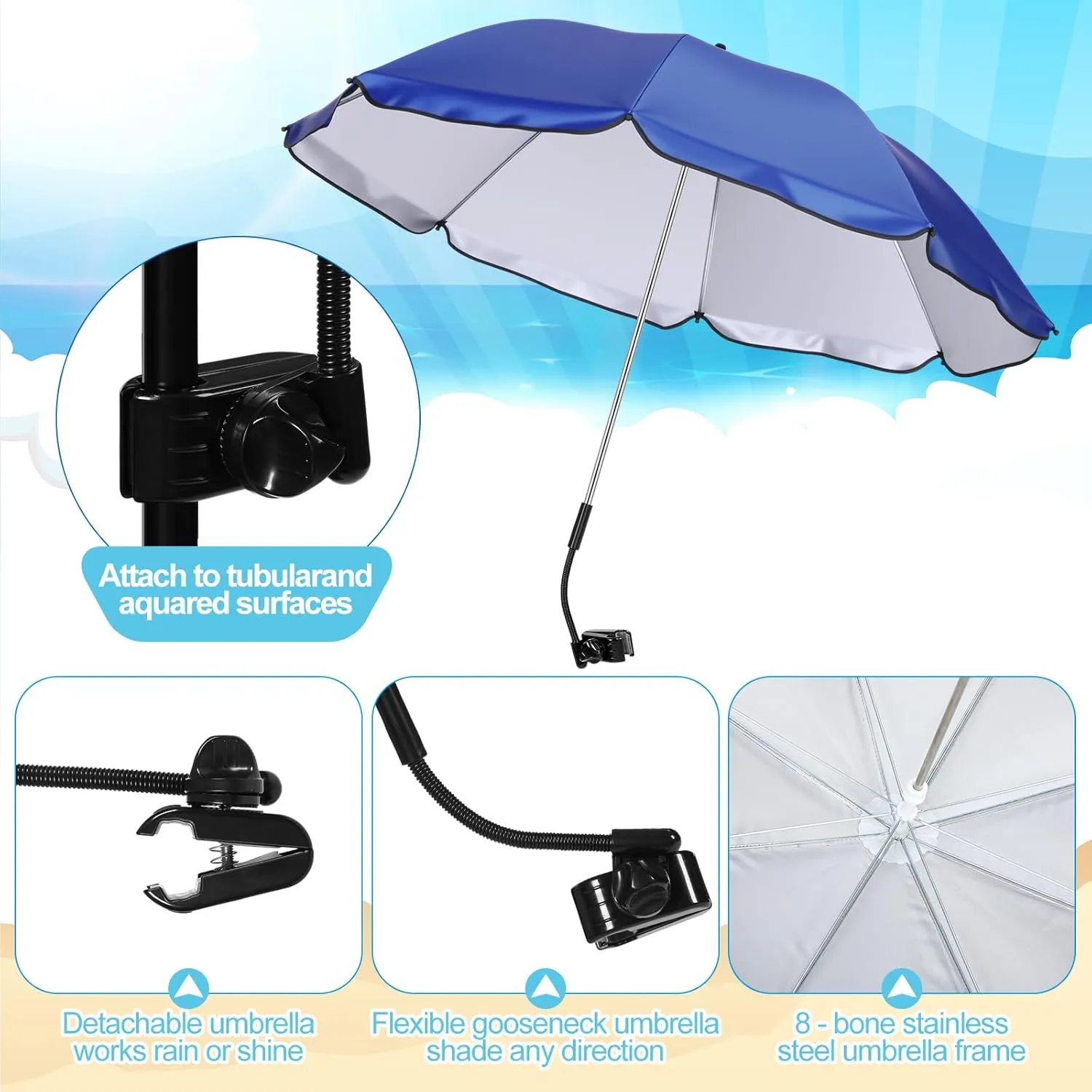 1 Set Beach Chair with Umbrella Foldable Camping Chair Fold up Umbrella with Universal Clamp Large Portable for Outdoors Fishing Camping Hiking Travel Picnic Beach
