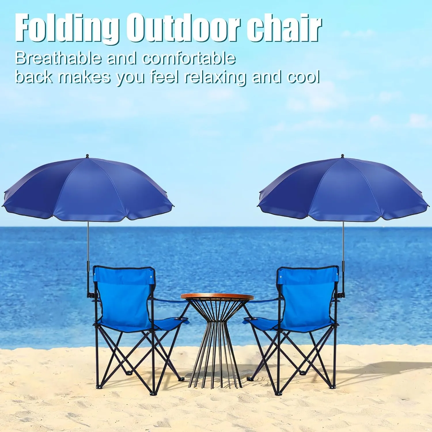 1 Set Beach Chair with Umbrella Foldable Camping Chair Fold up Umbrella with Universal Clamp Large Portable for Outdoors Fishing Camping Hiking Travel Picnic Beach