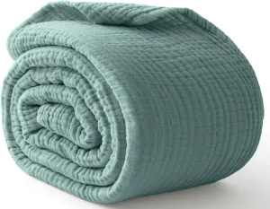 100% Cotton Muslin Blanket Large 50" x 70", 6 Layers Breathable and Lightweight Cotton Throw Blanket for Couch, Soft Quilt Bedspread, Gauze Blanket for Adults All Season, Teal