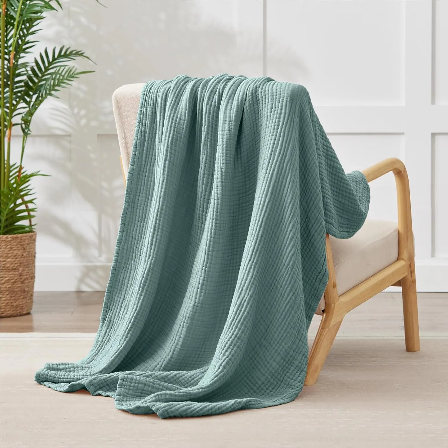 100% Cotton Muslin Blanket Large 50" x 70", 6 Layers Breathable and Lightweight Cotton Throw Blanket for Couch, Soft Quilt Bedspread, Gauze Blanket for Adults All Season, Teal
