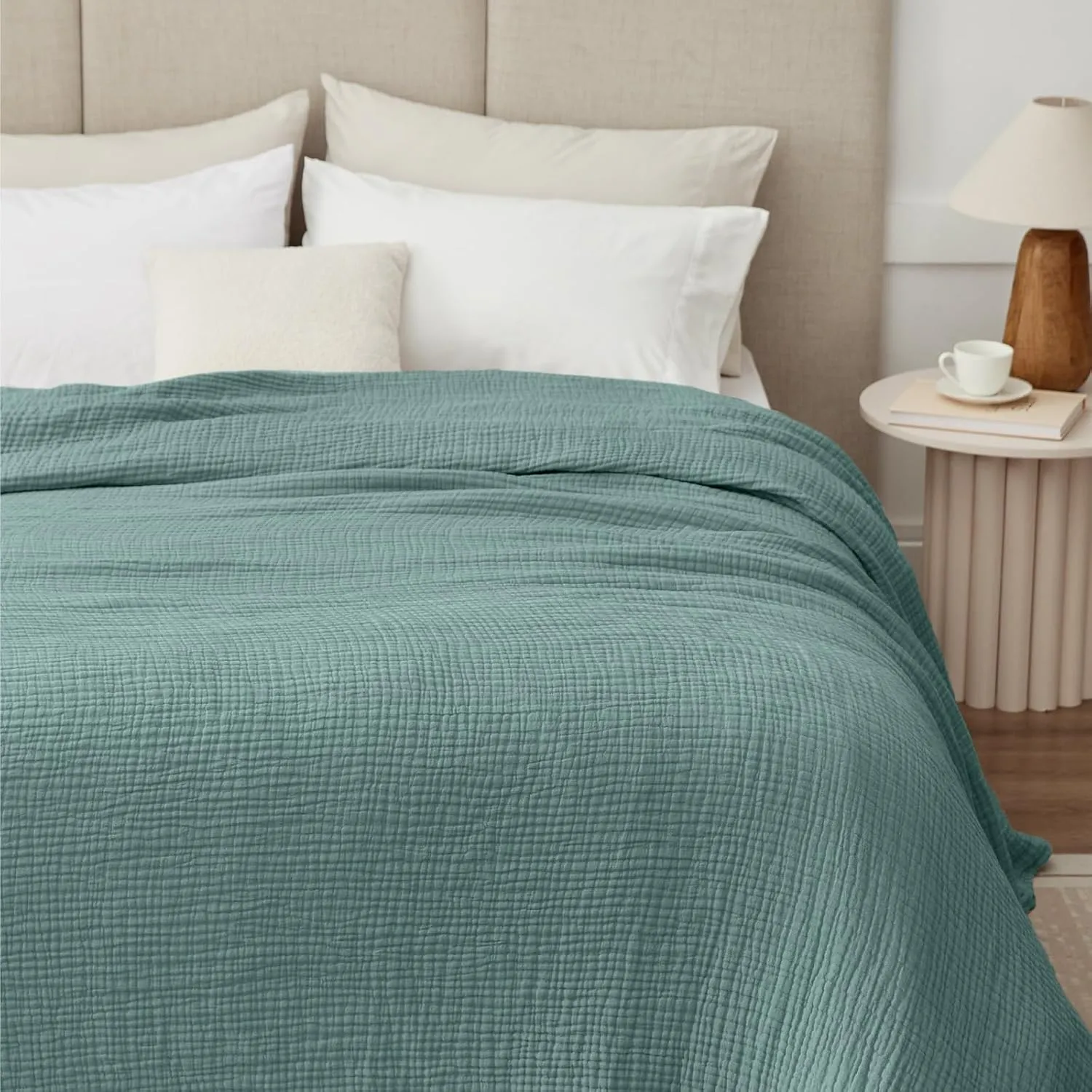 100% Cotton Muslin Blanket Large 50" x 70", 6 Layers Breathable and Lightweight Cotton Throw Blanket for Couch, Soft Quilt Bedspread, Gauze Blanket for Adults All Season, Teal