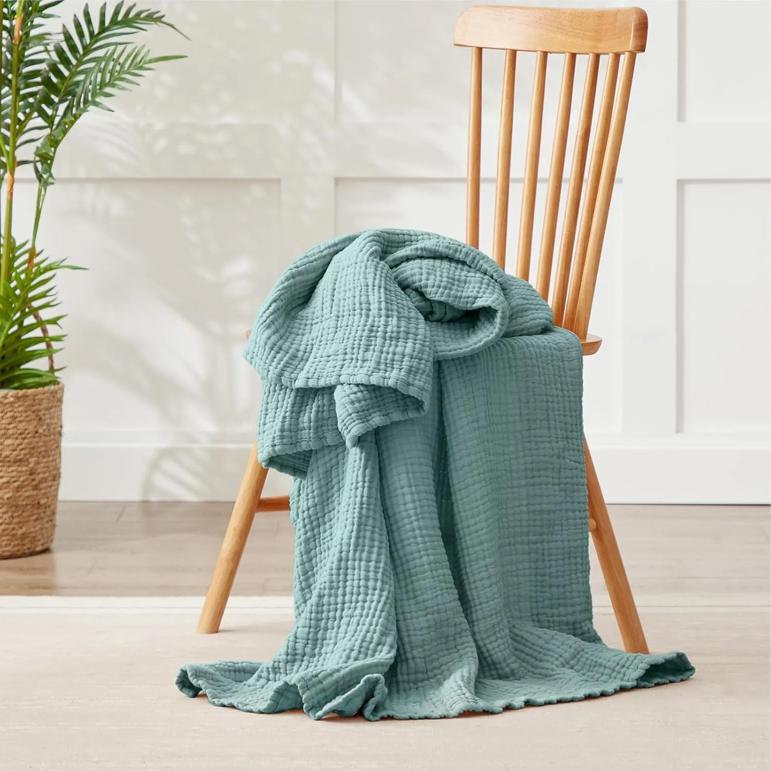 100% Cotton Muslin Blanket Large 50" x 70", 6 Layers Breathable and Lightweight Cotton Throw Blanket for Couch, Soft Quilt Bedspread, Gauze Blanket for Adults All Season, Teal