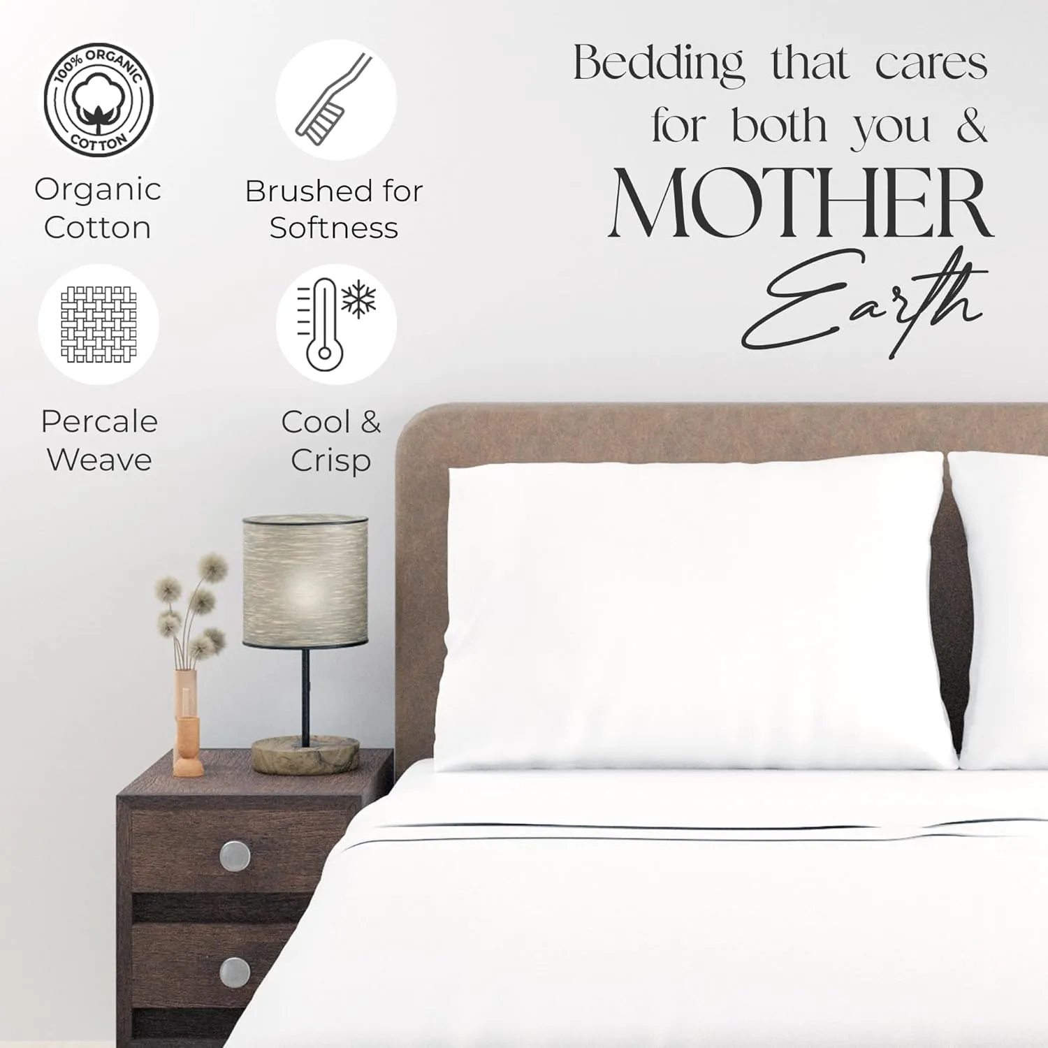 100% Cotton Twin Sheet Set, Organic Cotton Arctic White Sheets, Lightweight & Breathable, College Dorm Room Essentials Twin Bed Sheets with Deep Pockets, Cool & Crisp Percale Sheet Set