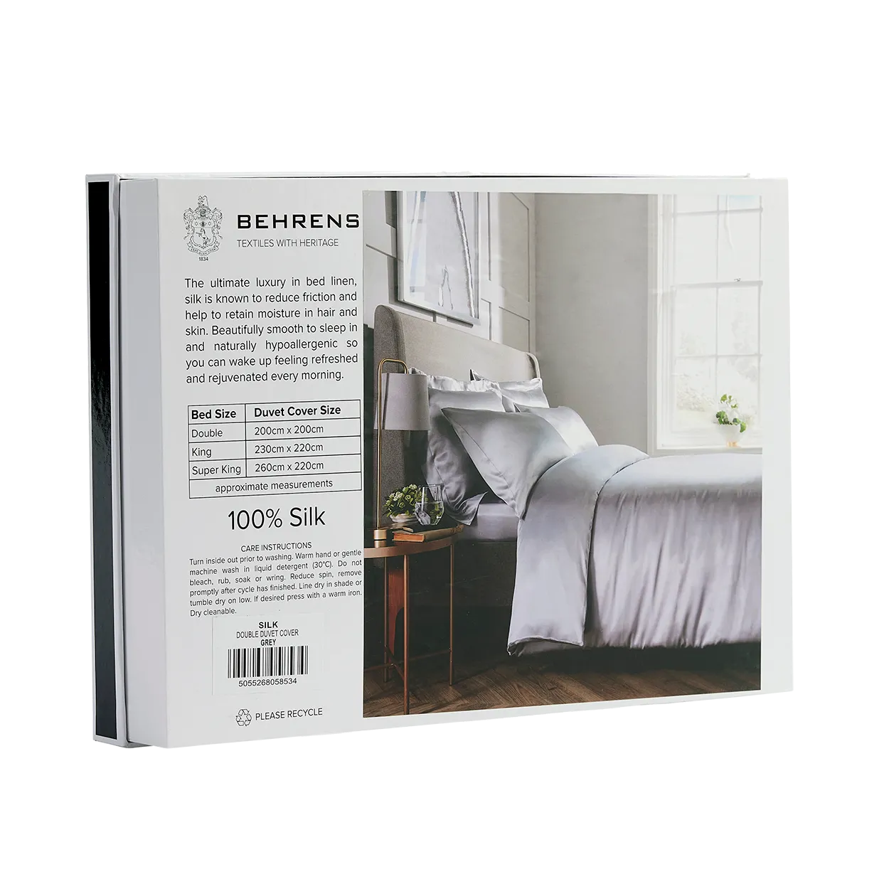 100% Silk Duvet Cover Grey