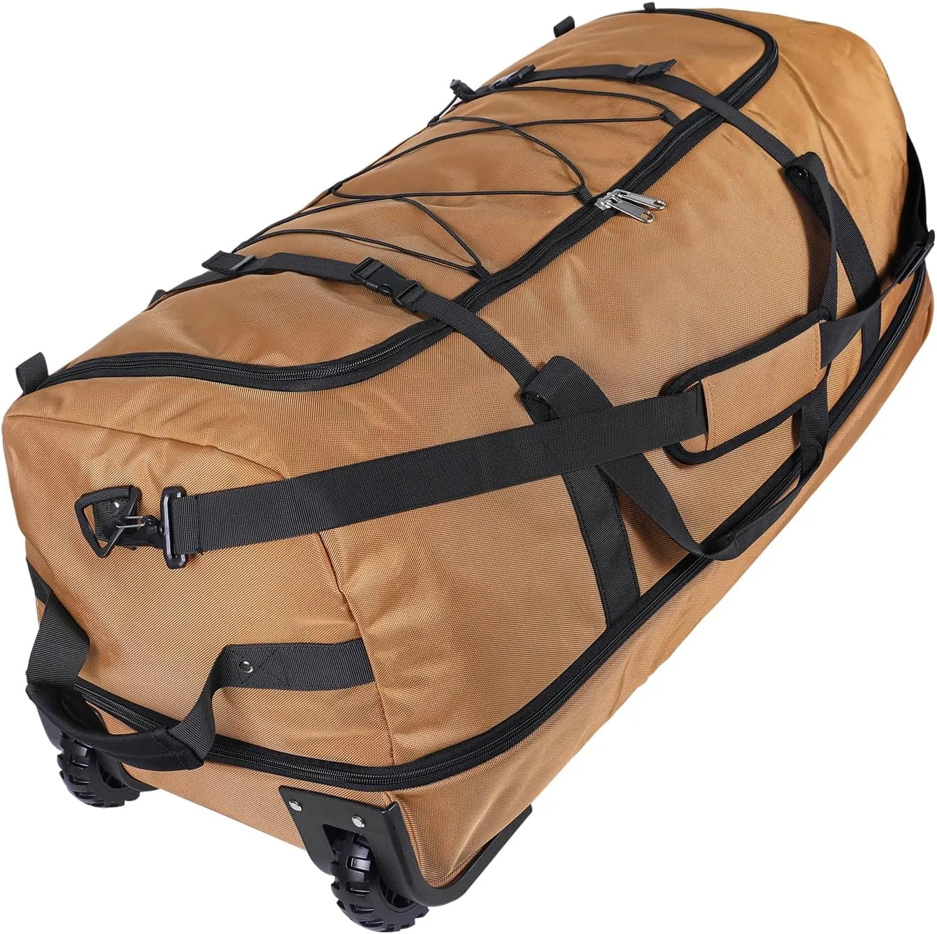 110L Expandable to 140L 32” Foldable Oxford Soft-Sided Rolling Duffle Bag with 2 Heavy-Duty Wheels,3 Large Compartments,Adjustable Shoulder Strap and Attached Organizer Pouch,Coffee