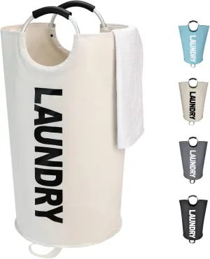 125L X-Large Laundry Basket, Freestanding Tall Clothes Hamper, Collapsible Laundry Bag, Waterproof with Foam Protected Aluminum Handles for College Dorm, Family,Beige