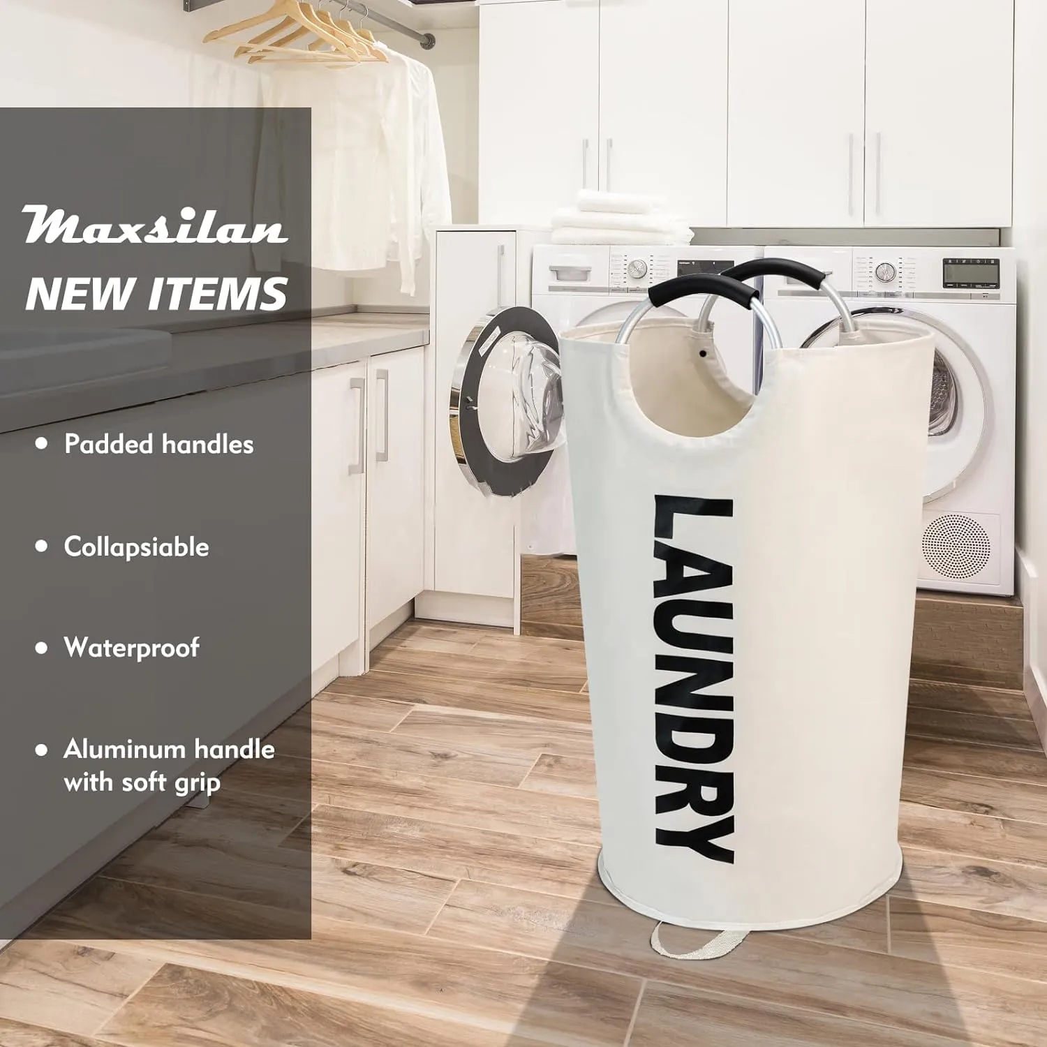 125L X-Large Laundry Basket, Freestanding Tall Clothes Hamper, Collapsible Laundry Bag, Waterproof with Foam Protected Aluminum Handles for College Dorm, Family,Beige