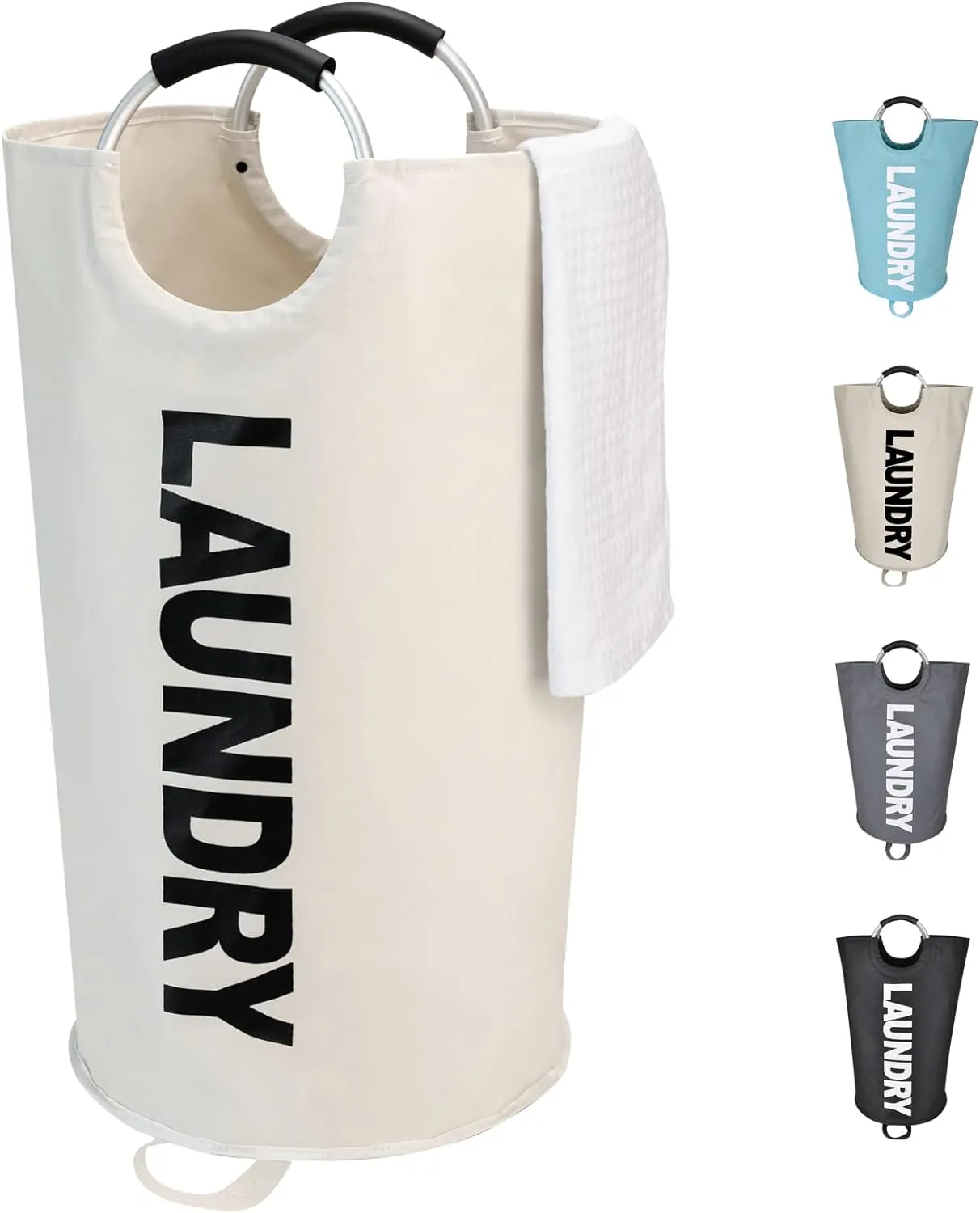 125L X-Large Laundry Basket, Freestanding Tall Clothes Hamper, Collapsible Laundry Bag, Waterproof with Foam Protected Aluminum Handles for College Dorm, Family,Beige