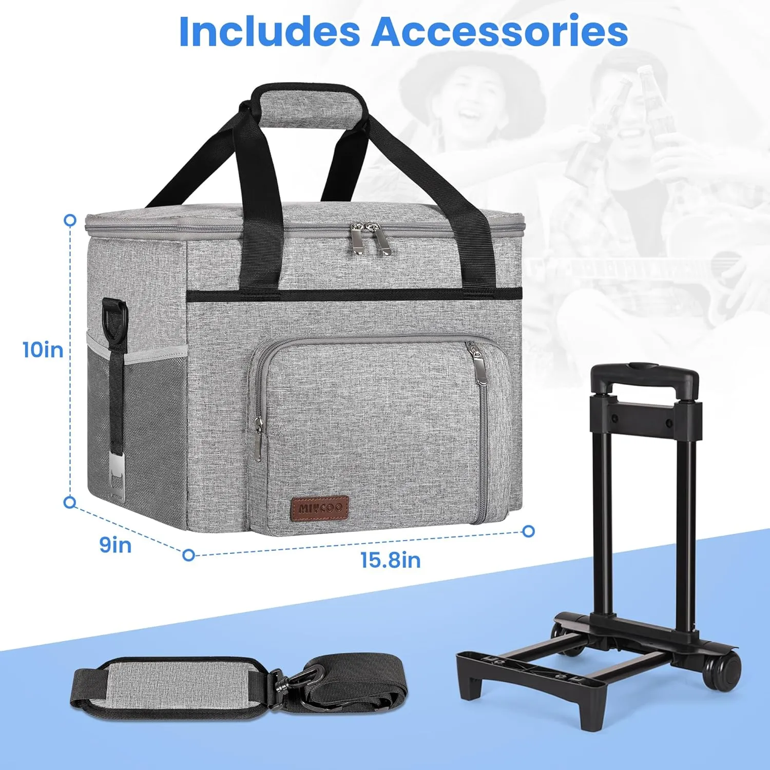 2 in 1 Soft Cooler Bag with Wheels, 50-Can Leakproof Insulated Portable Rolling Cooler, Extra Large Collapsible Ice Chest Cooler for Beach, Picnic, Camping, Shopping