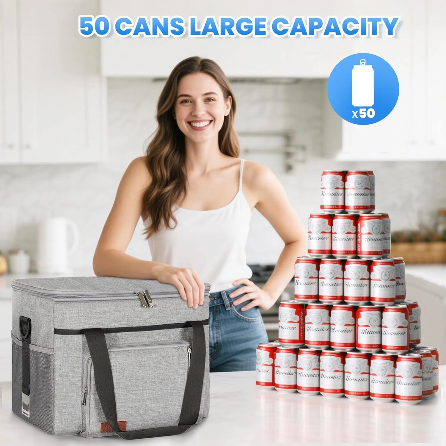2 in 1 Soft Cooler Bag with Wheels, 50-Can Leakproof Insulated Portable Rolling Cooler, Extra Large Collapsible Ice Chest Cooler for Beach, Picnic, Camping, Shopping