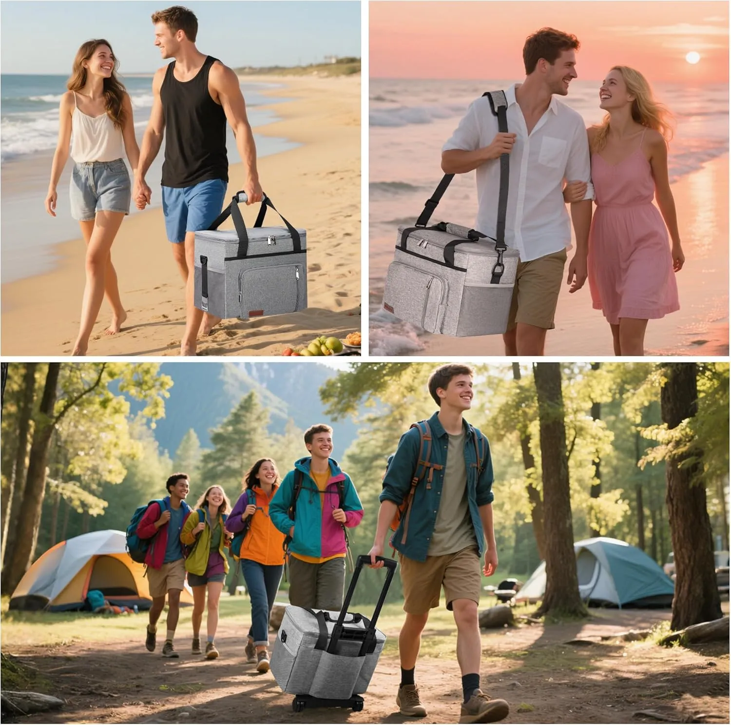 2 in 1 Soft Cooler Bag with Wheels, 50-Can Leakproof Insulated Portable Rolling Cooler, Extra Large Collapsible Ice Chest Cooler for Beach, Picnic, Camping, Shopping