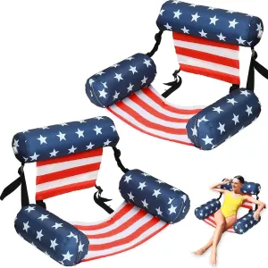 2 Pack Patriotic Inflatable Pool Floats Chair American Flag Floating Lounge Chairs Adjustable for Adults Heavy Duty Blow Up Swimming Floating for 4th of July Party Summer Water Beach Lake