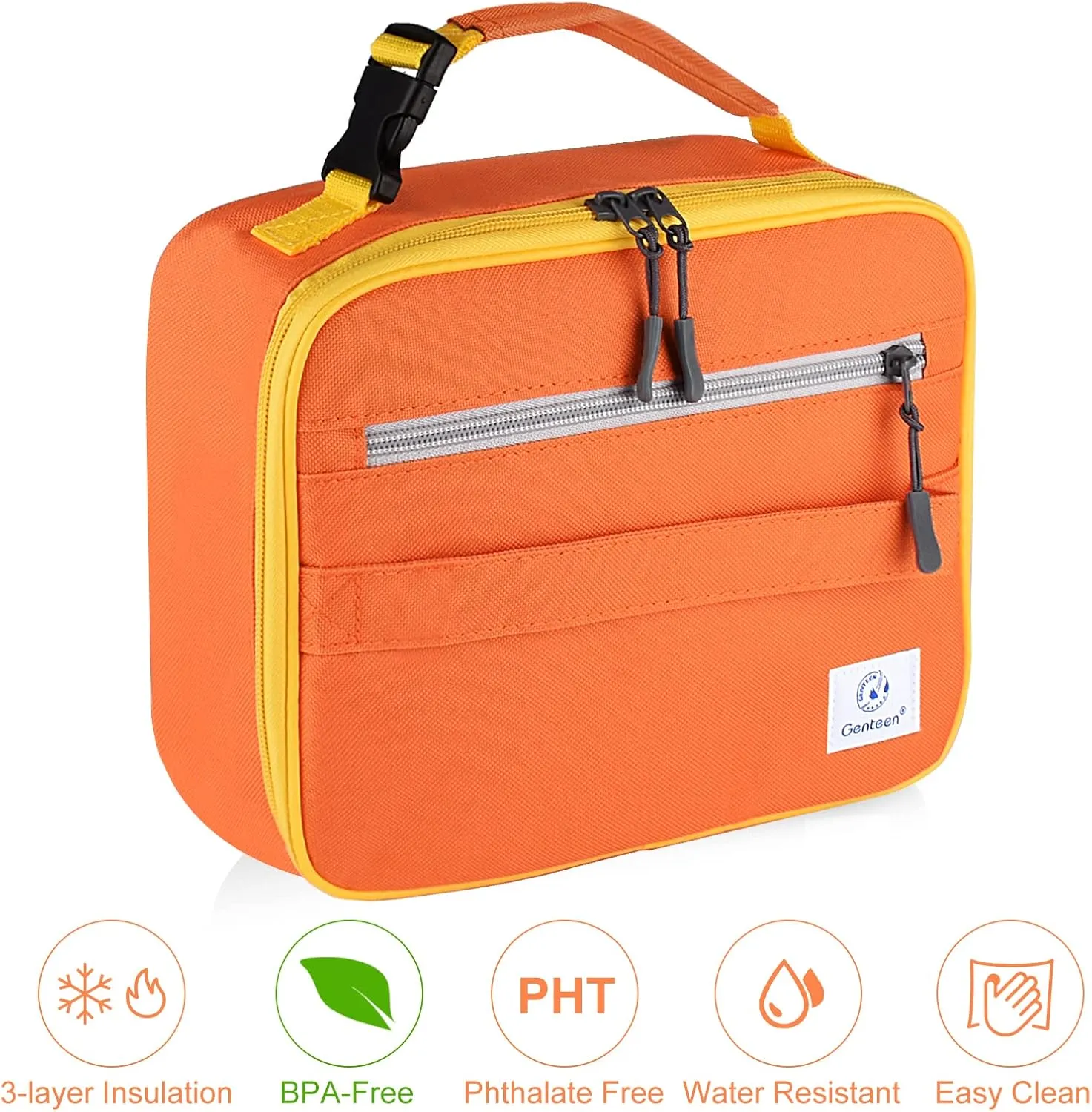 2 Packs Insulated Soft Lunch Bag With Double Zipper - Sturdy, Freezable and Reusable for Kids, Men - For School, Work, Outdoor (B-2pk Blue Orange)