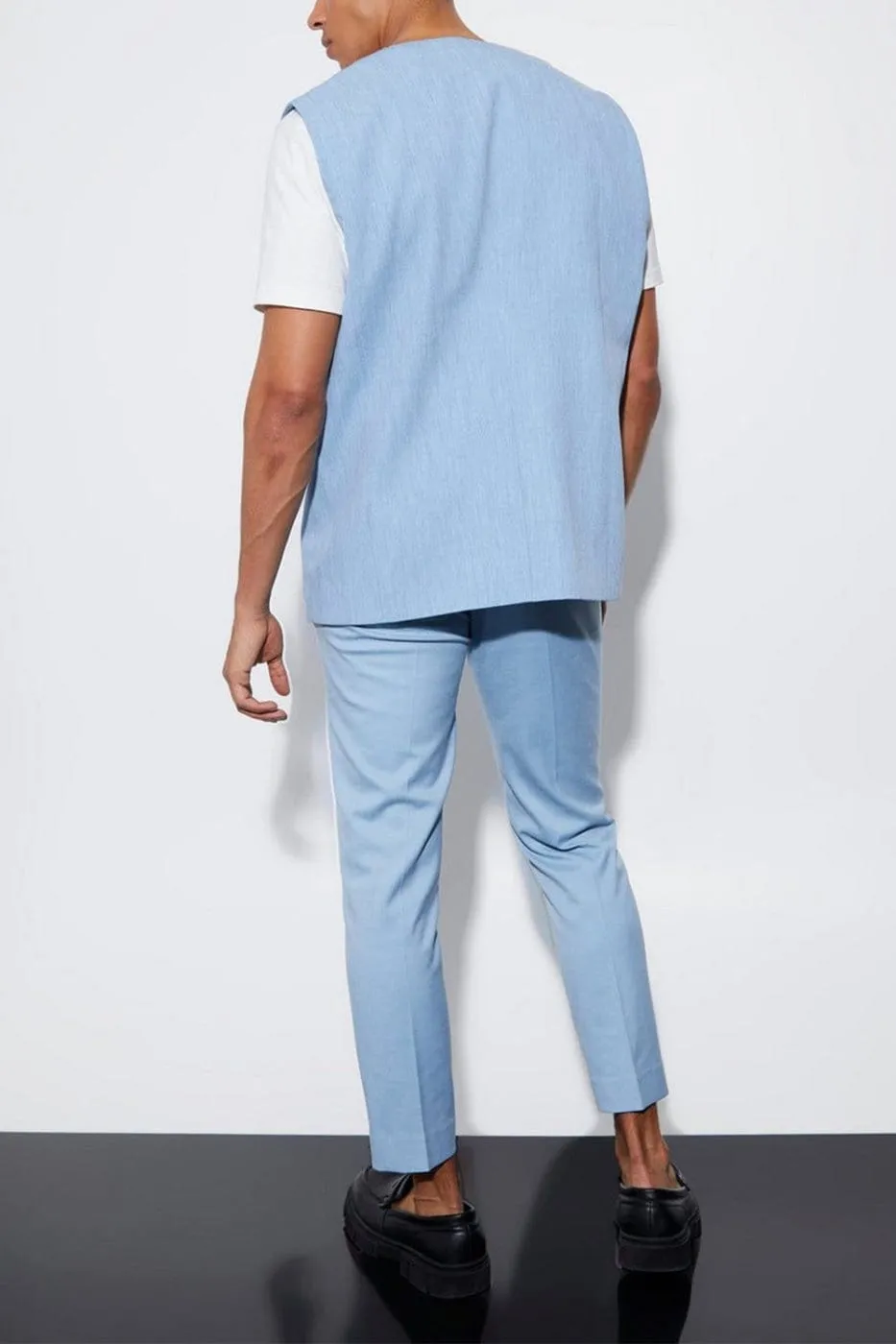 2 Piece Casual V Neck Double Button Man's Sleeveless Jacket (Waistcoat Pants)