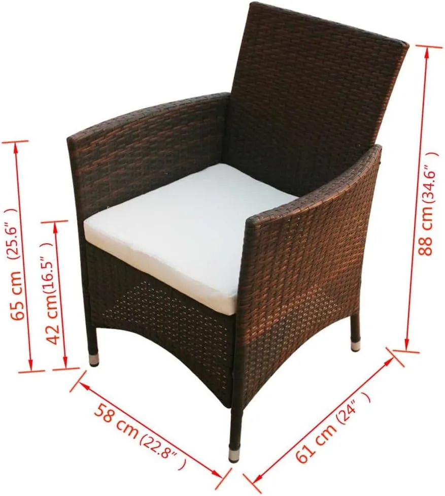 2-Piece PE Rattan Patio Chairs Set with Removable Cushions, Brown Outdoor Furniture for Poolside Garden Backyard, Durable Steel Frame & Aluminum Feet