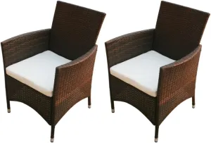 2-Piece PE Rattan Patio Chairs Set with Removable Cushions, Brown Outdoor Furniture for Poolside Garden Backyard, Durable Steel Frame & Aluminum Feet