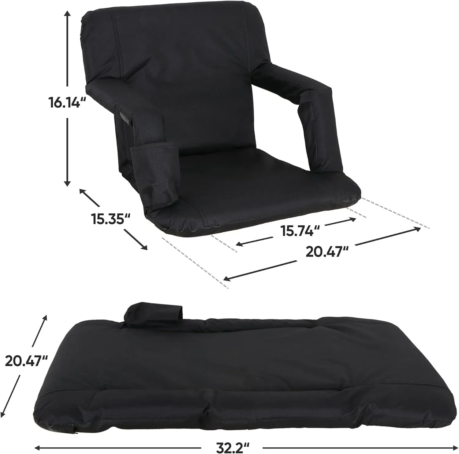 20.5"/25" Wide Stadium Seats for Bleachers Portable Outdoor Floor Chairs with Straps Armrest 6-Reclining Adjustable Back Support Water Resistant Anti-Slip Base