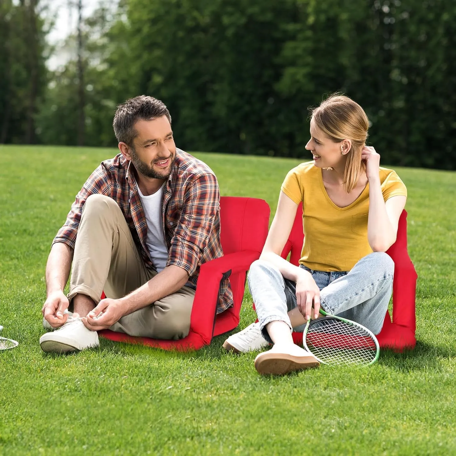 20.5"/25" Wide Stadium Seats for Bleachers Portable Outdoor Floor Chairs with Straps Armrest 6-Reclining Adjustable Back Support Water Resistant Anti-Slip Base