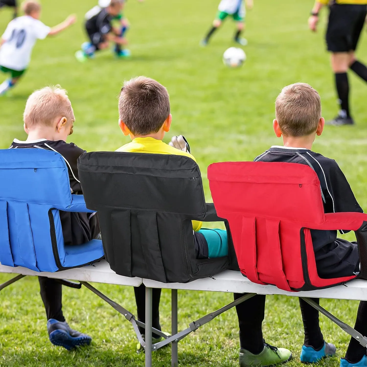 20.5"/25" Wide Stadium Seats for Bleachers Portable Outdoor Floor Chairs with Straps Armrest 6-Reclining Adjustable Back Support Water Resistant Anti-Slip Base