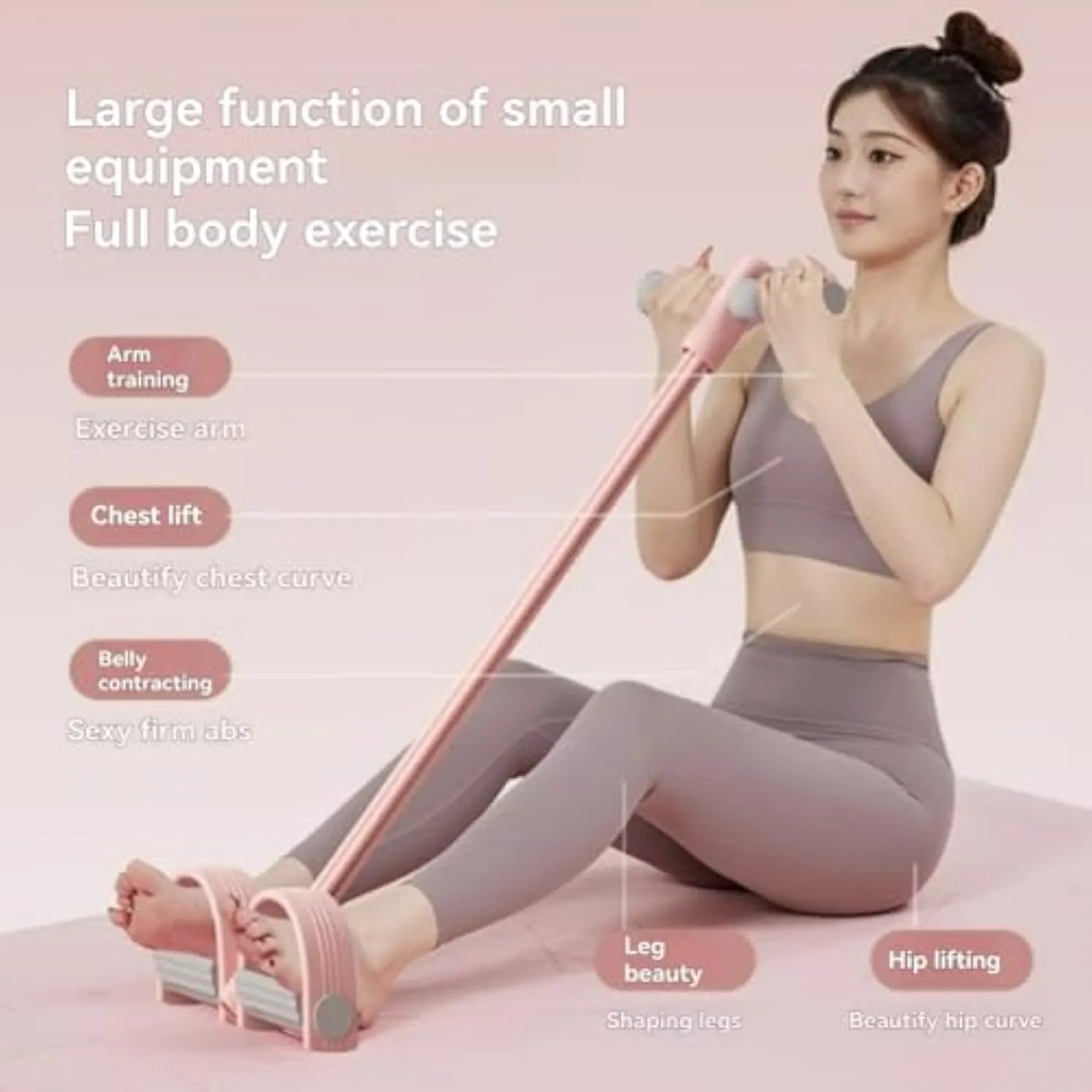 21 Fitness Resistance Bands-4 Tube Pedal Ankle Puller, Pedal Resistance Band with Handle, 2025 Upgrade Multifunction Tension Rope, for Abdomen/Waist/Arm/Leg Stretching Slimming Training