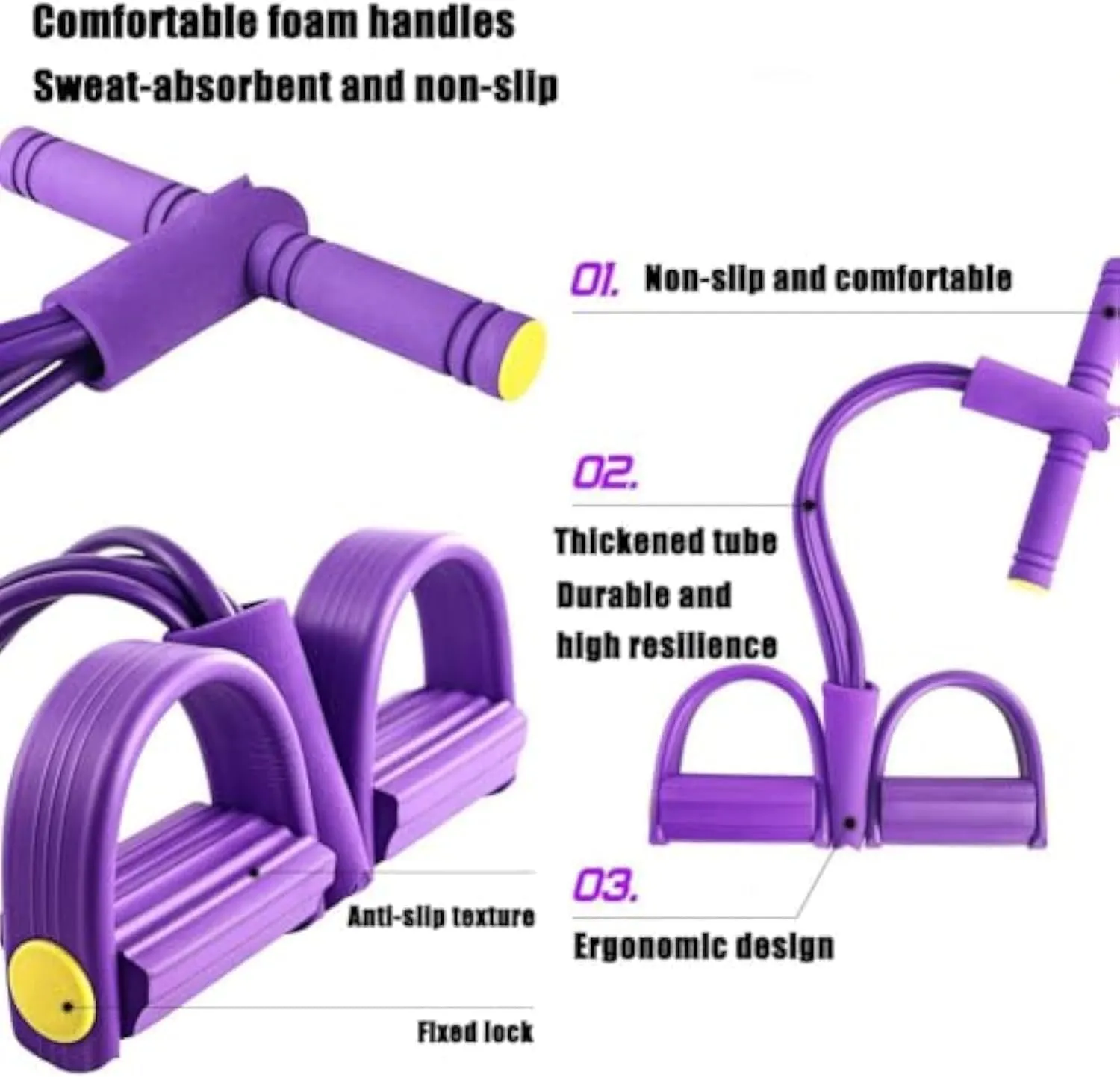 21 Fitness Resistance Bands-4 Tube Pedal Ankle Puller, Pedal Resistance Band with Handle, 2025 Upgrade Multifunction Tension Rope, for Abdomen/Waist/Arm/Leg Stretching Slimming Training