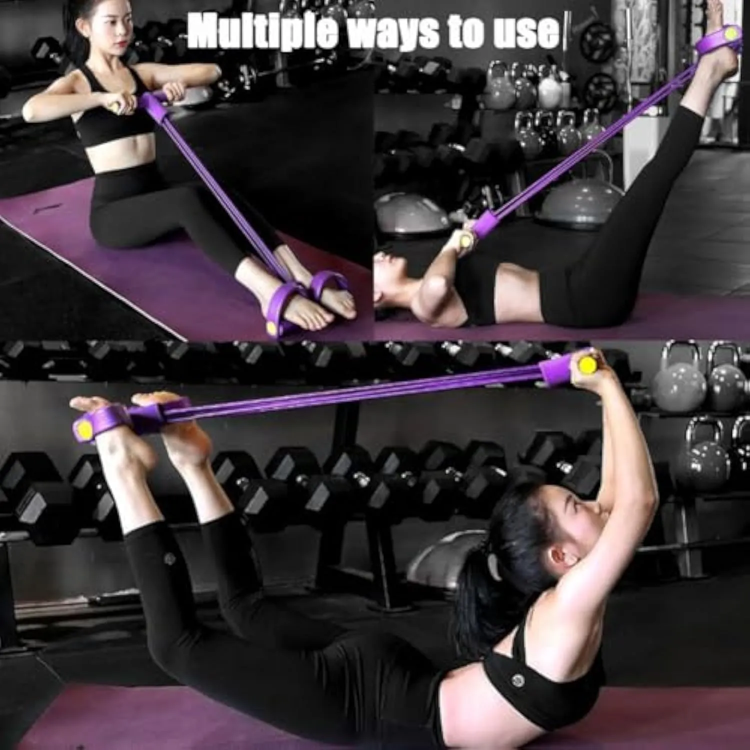 21 Fitness Resistance Bands-4 Tube Pedal Ankle Puller, Pedal Resistance Band with Handle, 2025 Upgrade Multifunction Tension Rope, for Abdomen/Waist/Arm/Leg Stretching Slimming Training