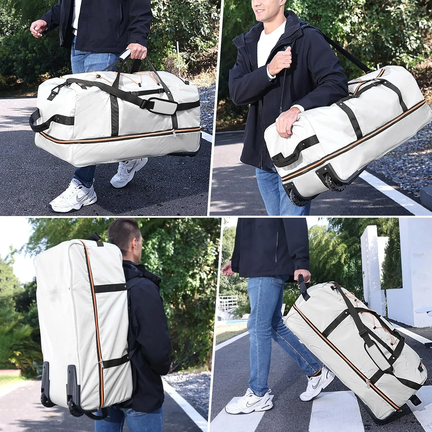 32” Soft Sided Foldable Duffel Bag without Telescopic Handle,110L 140L Expandable Rolling Travel Bag with 2 Wheels,Multiple Compartments,Grey