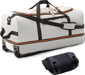 32” Soft Sided Foldable Duffel Bag without Telescopic Handle,110L 140L Expandable Rolling Travel Bag with 2 Wheels,Multiple Compartments,Grey