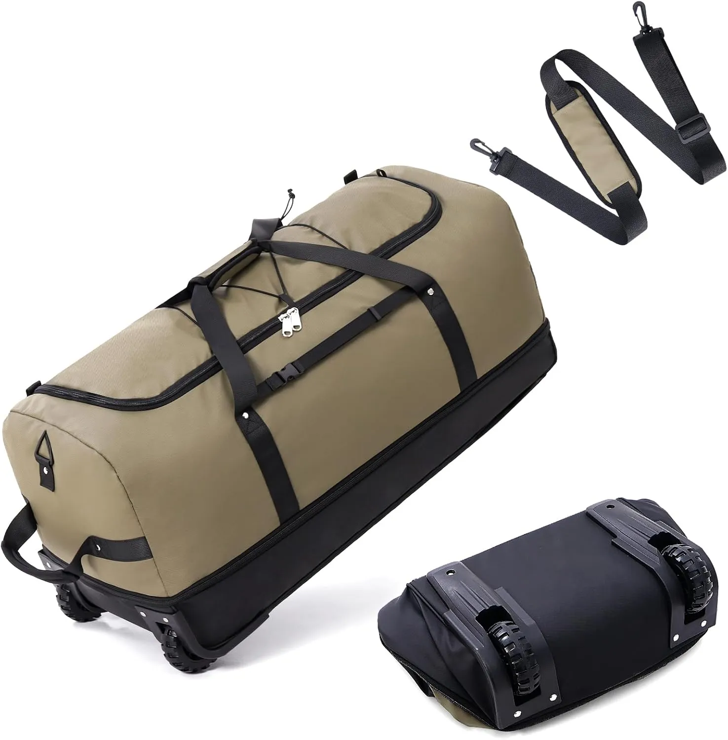 32" 110L Expandable 140L Soft-Sided Rolling Duffle Bag, Foldable Extra Large Sport Bag with 2-Inline Wheels, Army Green