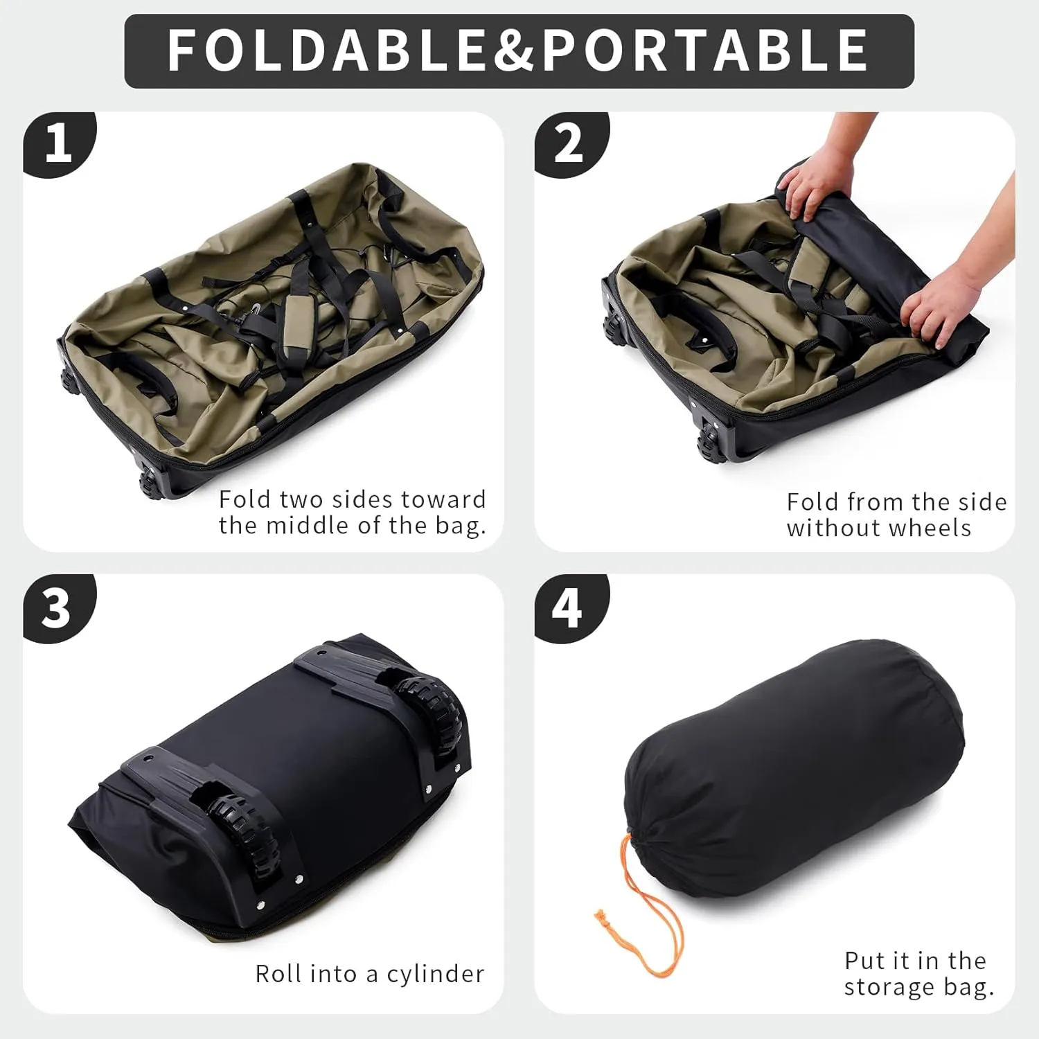 32" 110L Expandable 140L Soft-Sided Rolling Duffle Bag, Foldable Extra Large Sport Bag with 2-Inline Wheels, Army Green