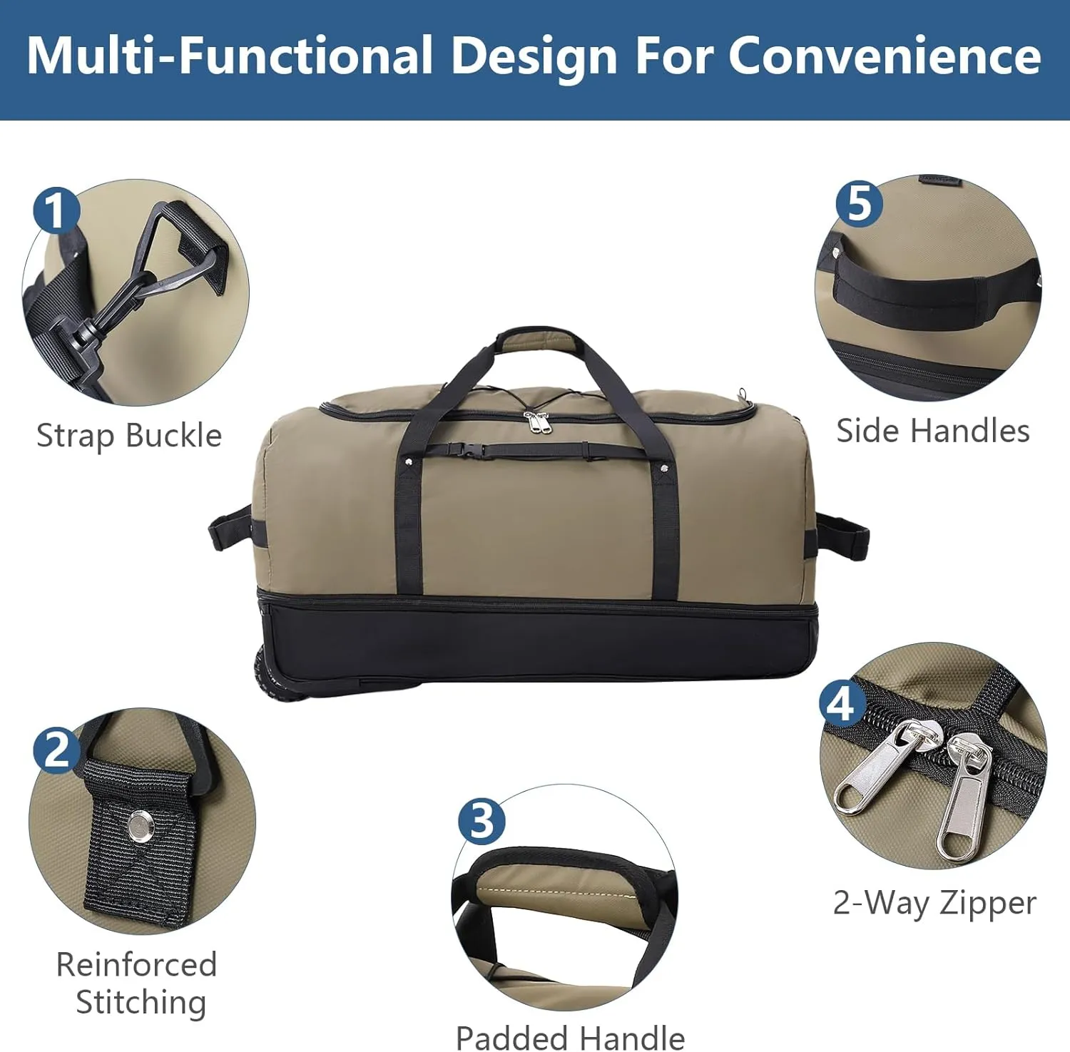 32" 110L Expandable 140L Soft-Sided Rolling Duffle Bag, Foldable Extra Large Sport Bag with 2-Inline Wheels, Army Green