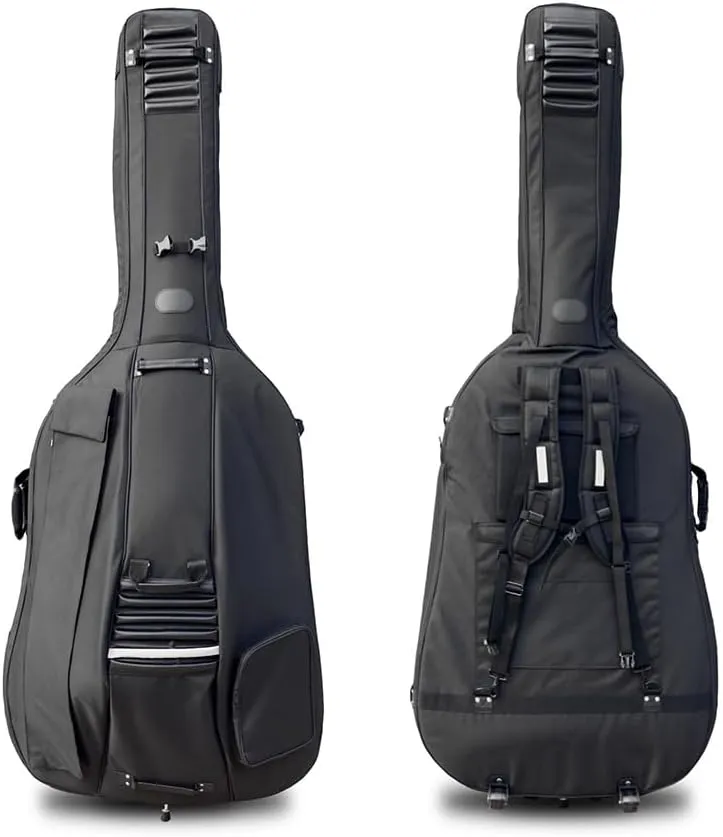 3/4 upright bass gig bag with wheels Oxford Cloth Thickened Double Bass Bag soft (Black)