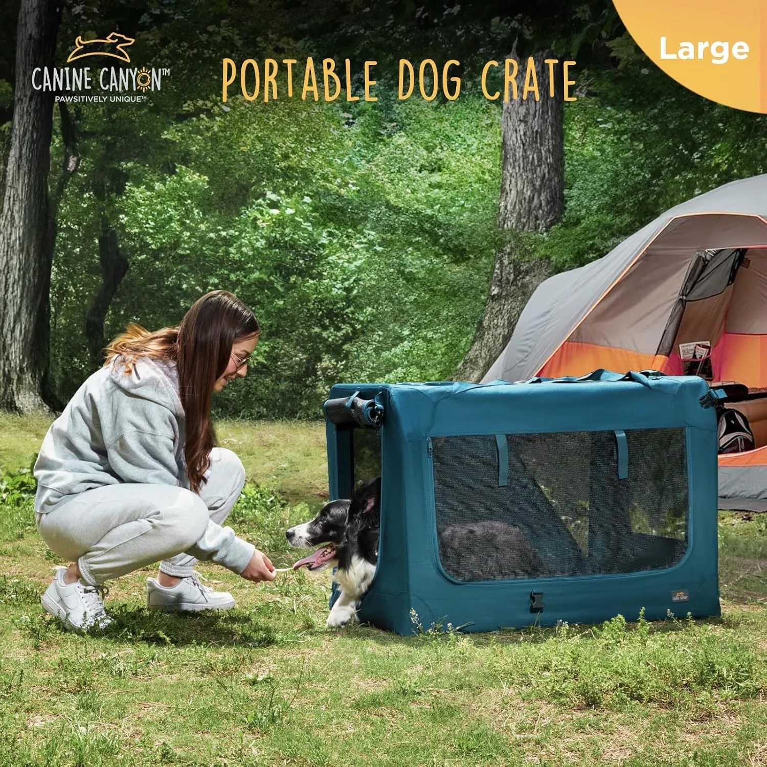 36 Inch Collapsible Soft Large Dog Crate, 3 Door Portable Dog Crates for Large Dogs, Soft Sided Dog Kennel with Chew Proof Mesh Windows, Dog House Indoor & Outdoor, Travel Dog Crate