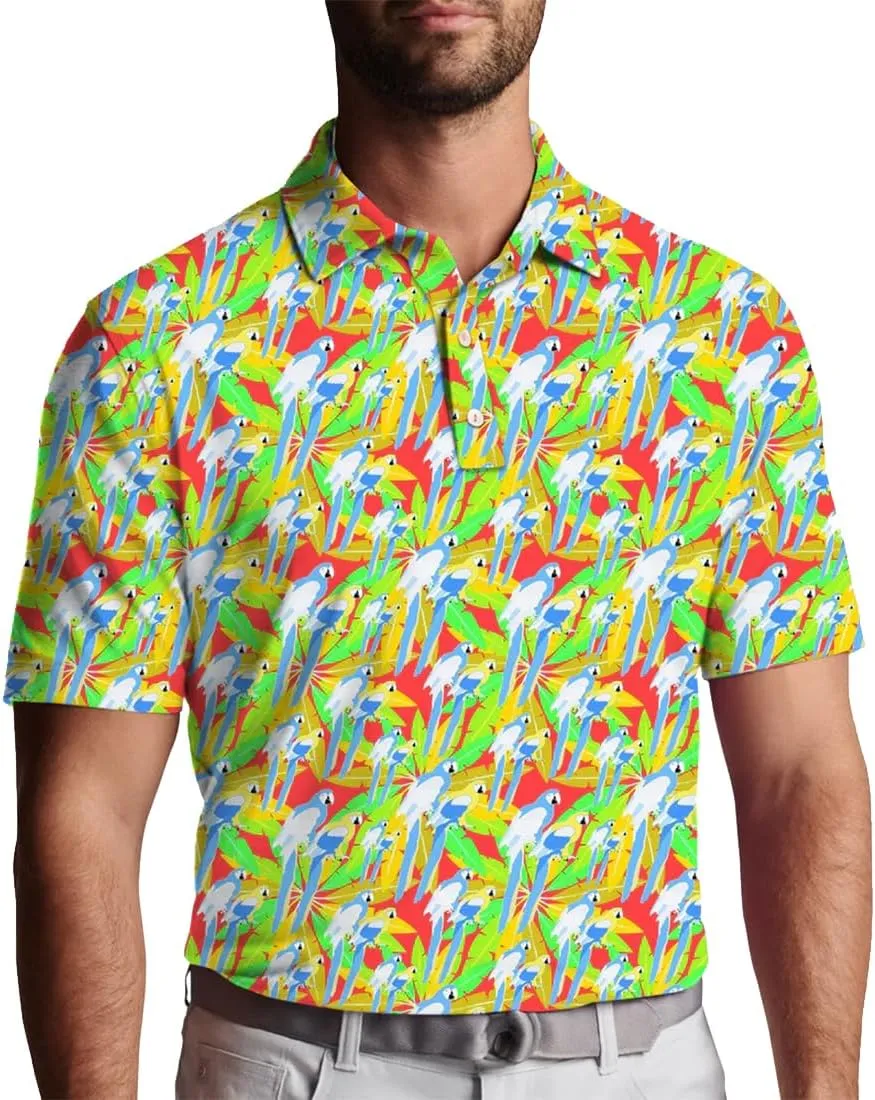 3D Printed Mens Golf Shirt Moisture Wicking Quick-Dry Performance Polo Shirts for Men