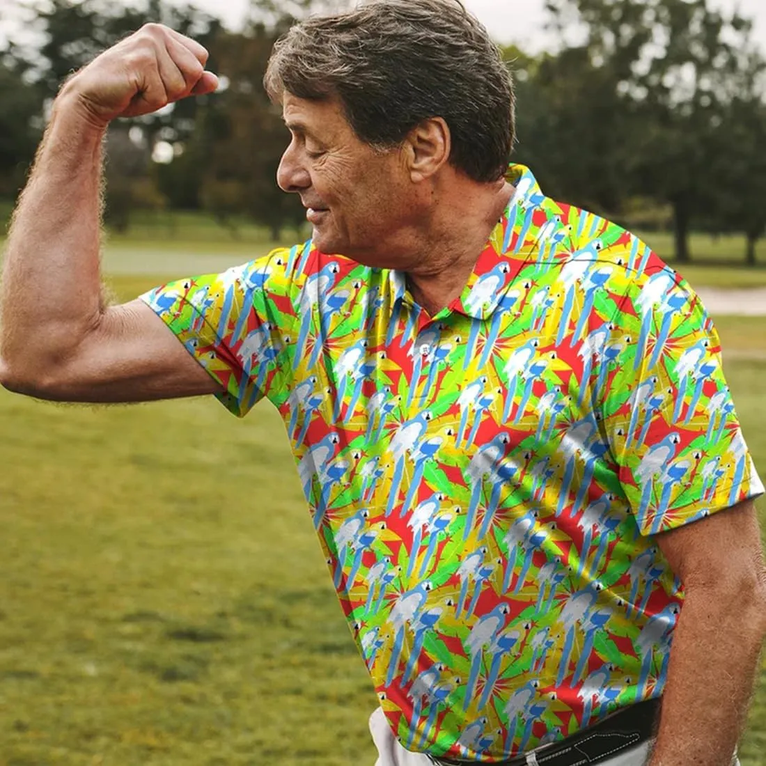 3D Printed Mens Golf Shirt Moisture Wicking Quick-Dry Performance Polo Shirts for Men
