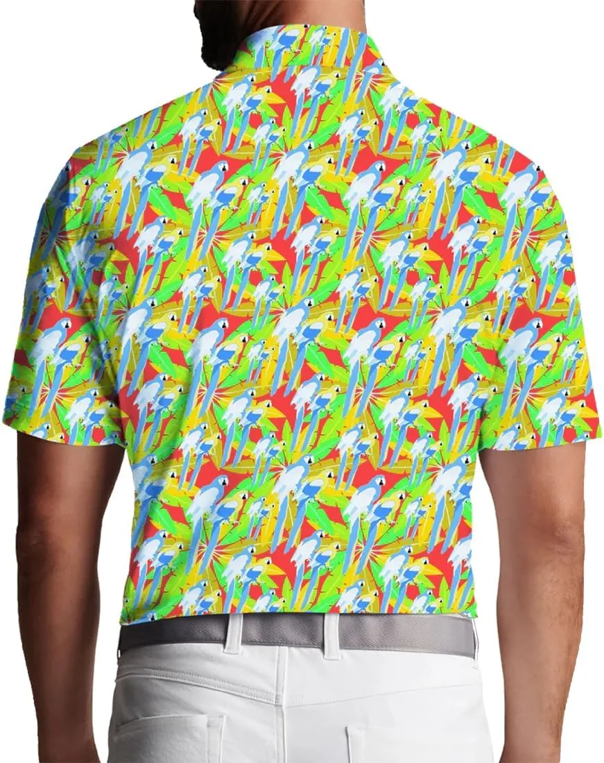 3D Printed Mens Golf Shirt Moisture Wicking Quick-Dry Performance Polo Shirts for Men