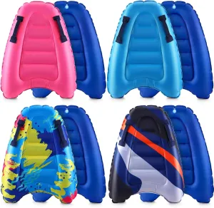4 Pieces Inflatable Surf Body Boards with Handles Beach Floating Surfboard Lightweight Portable Bodyboard Water Sport Pool Inflatable Surfboard for Adult Summer Beach Surfing Swimming, 4 Styles