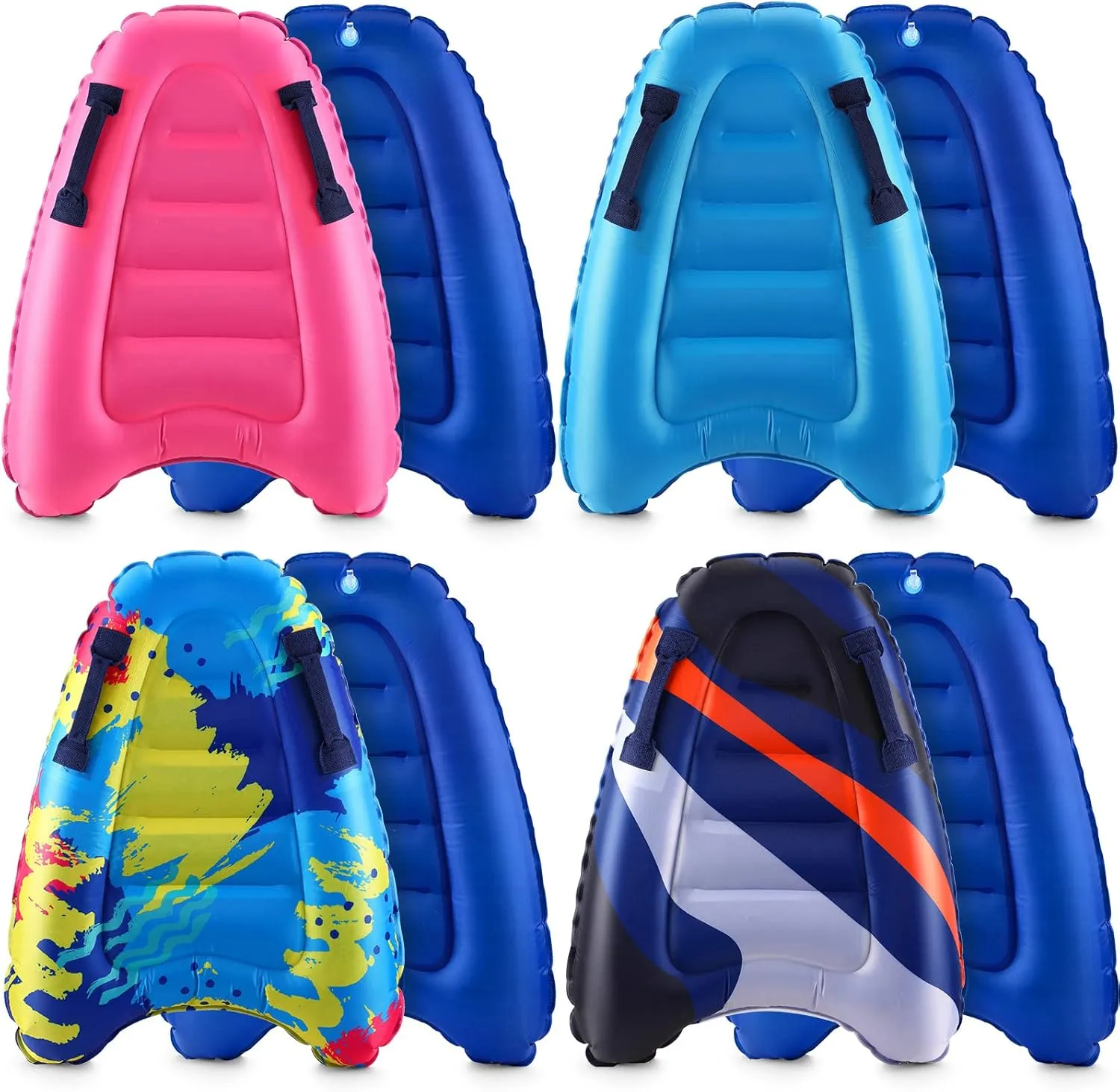 4 Pieces Inflatable Surf Body Boards with Handles Beach Floating Surfboard Lightweight Portable Bodyboard Water Sport Pool Inflatable Surfboard for Adult Summer Beach Surfing Swimming, 4 Styles