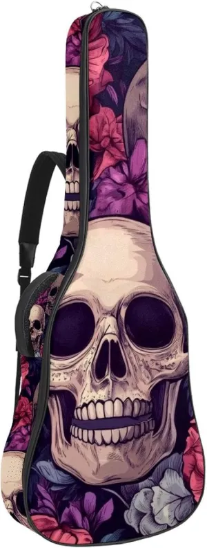 40 41 42 Inch Guitar Gig Bag, 0.4 In Thick Sponge Soft Padded Guitar Case Cover for Acoustic Electric Bass Classical Guitar, Sugar Skulls in Flower Wreaths