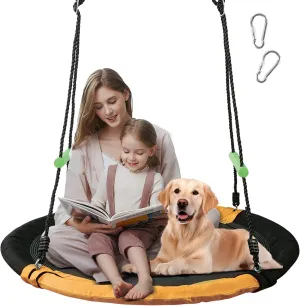40 inch Diameter Saucer Swing - 1 Inch Diameter&1MM Thick Sturdy Steel Frame with Thick Foam Pipe Cover and Durable Oxford   PP Mat (Black Orange, 40 inches Diameter)
