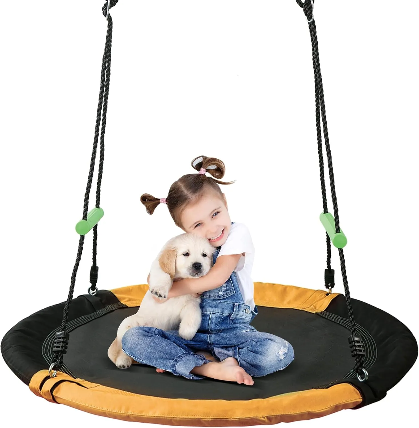 40 inch Diameter Saucer Swing - 1 Inch Diameter&1MM Thick Sturdy Steel Frame with Thick Foam Pipe Cover and Durable Oxford   PP Mat (Black Orange, 40 inches Diameter)