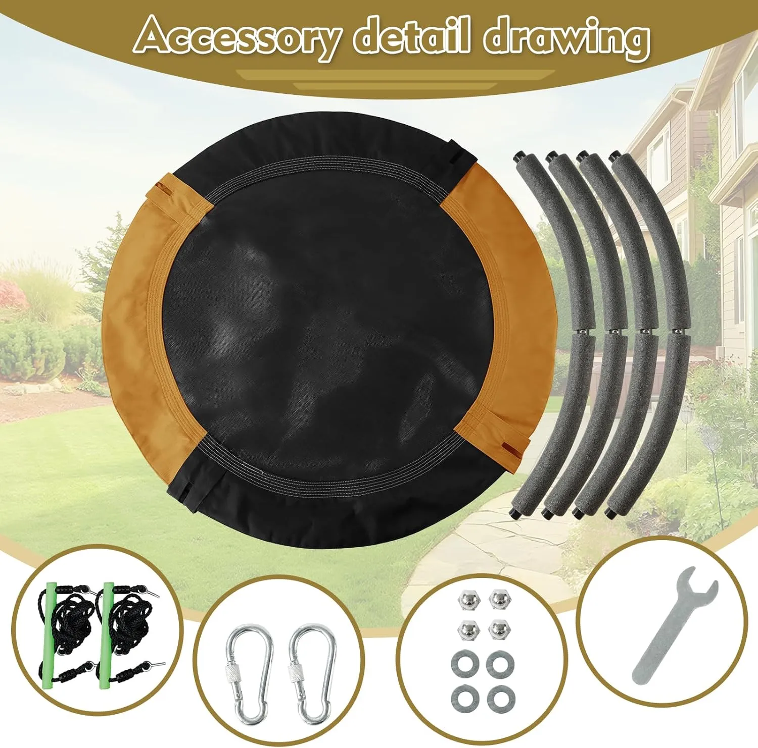 40 inch Diameter Saucer Swing - 1 Inch Diameter&1MM Thick Sturdy Steel Frame with Thick Foam Pipe Cover and Durable Oxford   PP Mat (Black Orange, 40 inches Diameter)