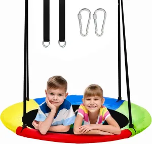40 Inch Saucer Tree Swing for Kids Outdoor, Textilene Fabric Tear & UV Resistant Waterproof, Round Disc Circle Swing with Adjustable Hanging Straps, Swing Set for Backyard Garden Playground, Rainbow