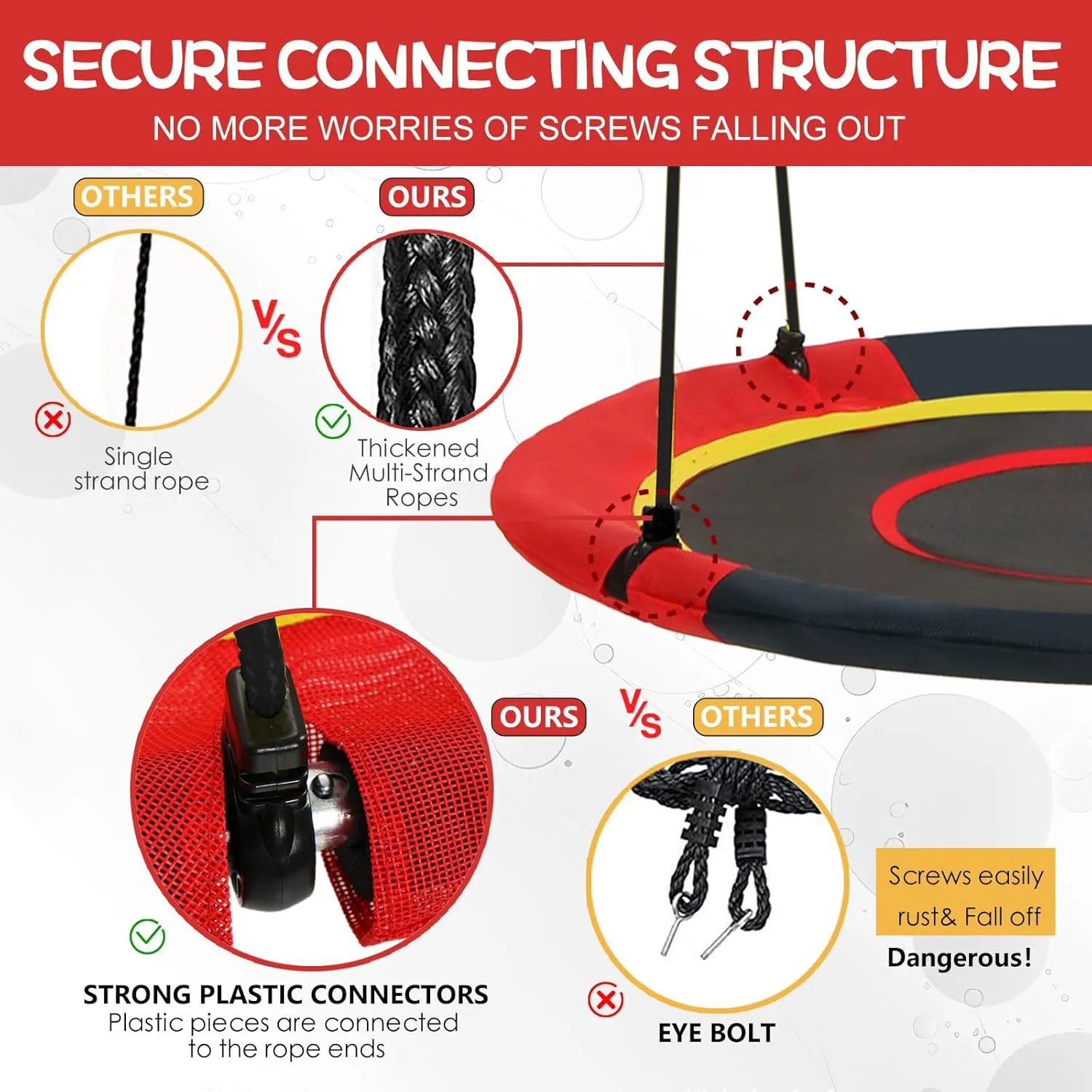 40 Inch Saucer Tree Swing for Kids Outdoor, Textilene Fabric Tear & UV Resistant Waterproof, Round Disc Circle Swing with Adjustable Hanging Straps, Swing Set for Backyard Garden, Red