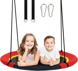 40 Inch Saucer Tree Swing for Kids Outdoor, Textilene Fabric Tear & UV Resistant Waterproof, Round Disc Circle Swing with Adjustable Hanging Straps, Swing Set for Backyard Garden, Red