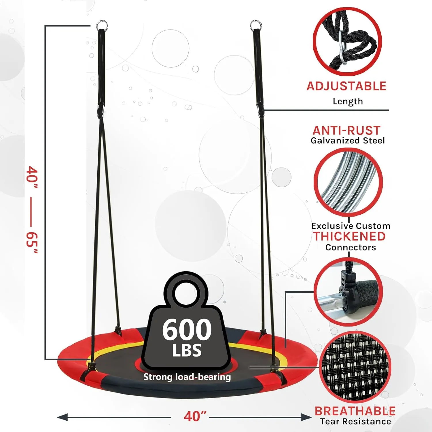 40 Inch Saucer Tree Swing for Kids Outdoor, Textilene Fabric Tear & UV Resistant Waterproof, Round Disc Circle Swing with Adjustable Hanging Straps, Swing Set for Backyard Garden, Red