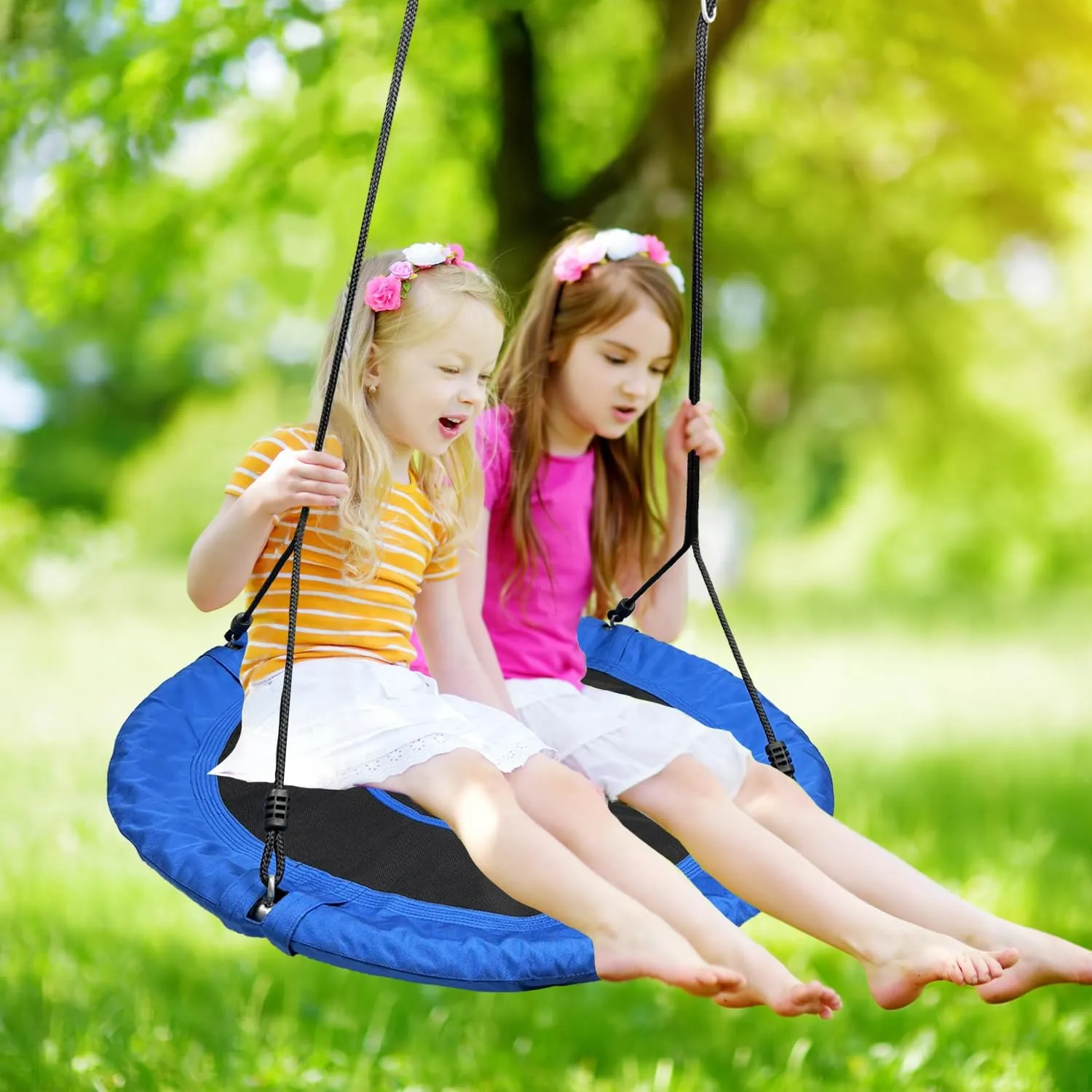 40 Inch Tree Swing for Kids Outdoor，Spider Web Tree Swing,850Lb Weight Capacity,900D Oxford Waterproof with Handles, with 71" Adjustable Hanging Straps，for Backyard, Playground (Blue)