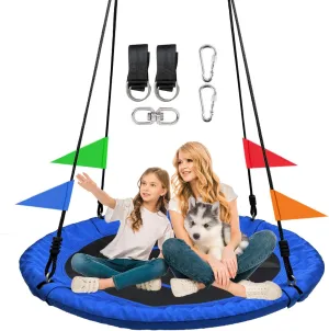 40 Inch Tree Swing for Kids Outdoor，Spider Web Tree Swing,850Lb Weight Capacity,900D Oxford Waterproof with Handles, with 71" Adjustable Hanging Straps，for Backyard, Playground (Blue)