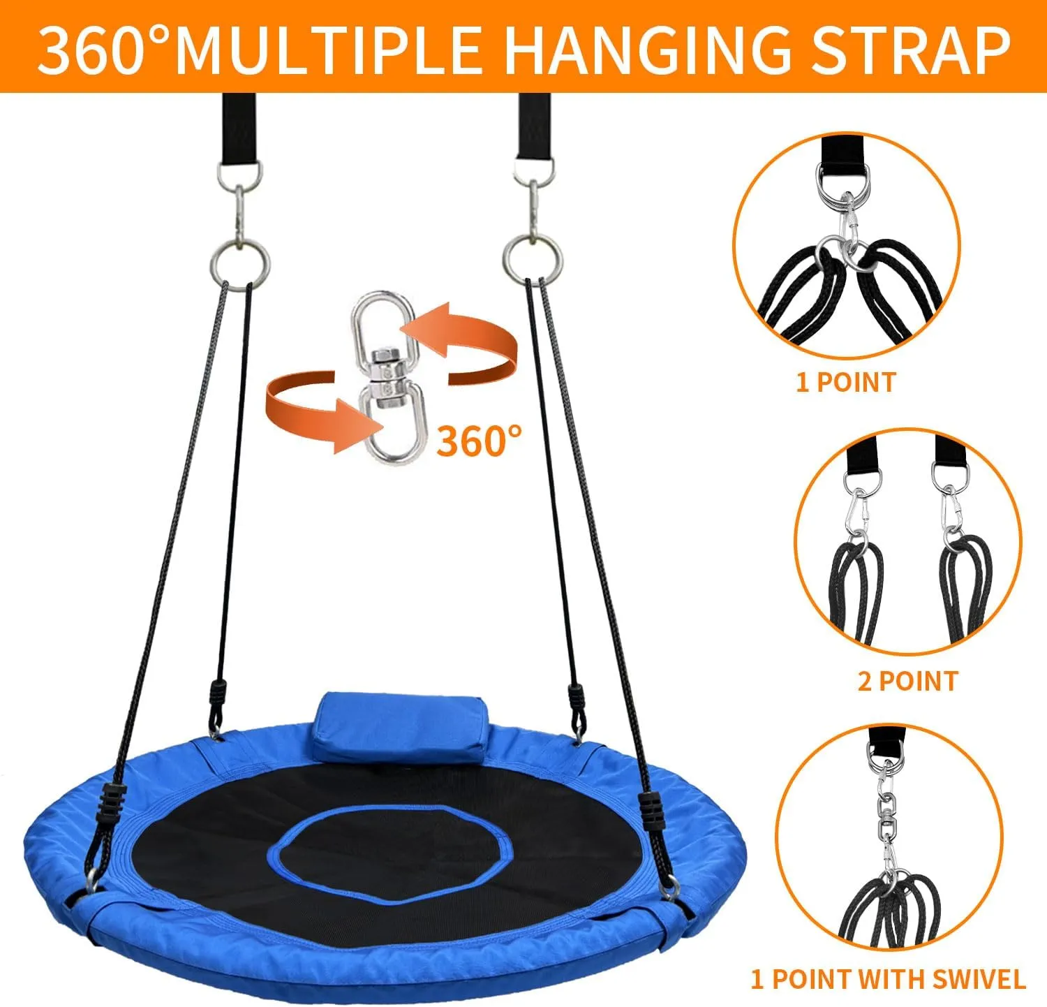 40 Inch Tree Swing for Kids Outdoor，Spider Web Tree Swing,850Lb Weight Capacity,900D Oxford Waterproof with Handles, with 71" Adjustable Hanging Straps，for Backyard, Playground (Blue)
